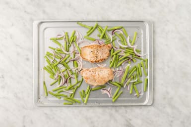 Cook pork and green beans