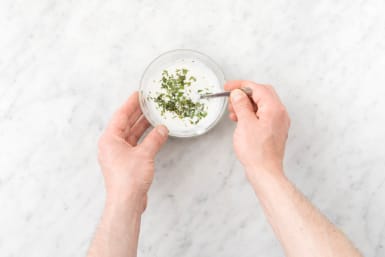 Combine the Greek yoghurt and remaining mint