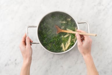 Boil pasta and kale