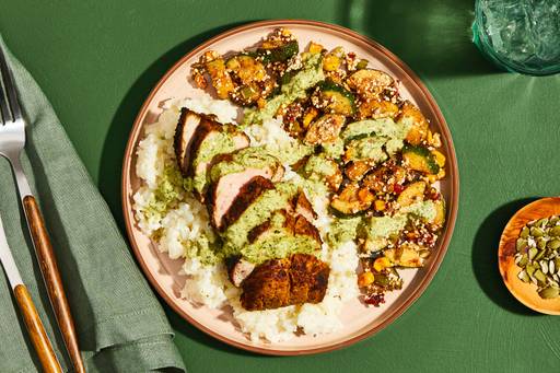 Chicken over Cheesy Cauliflower Mash