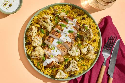 Bahārāt-Spiced Salmon & Raisin Rice Pilaf