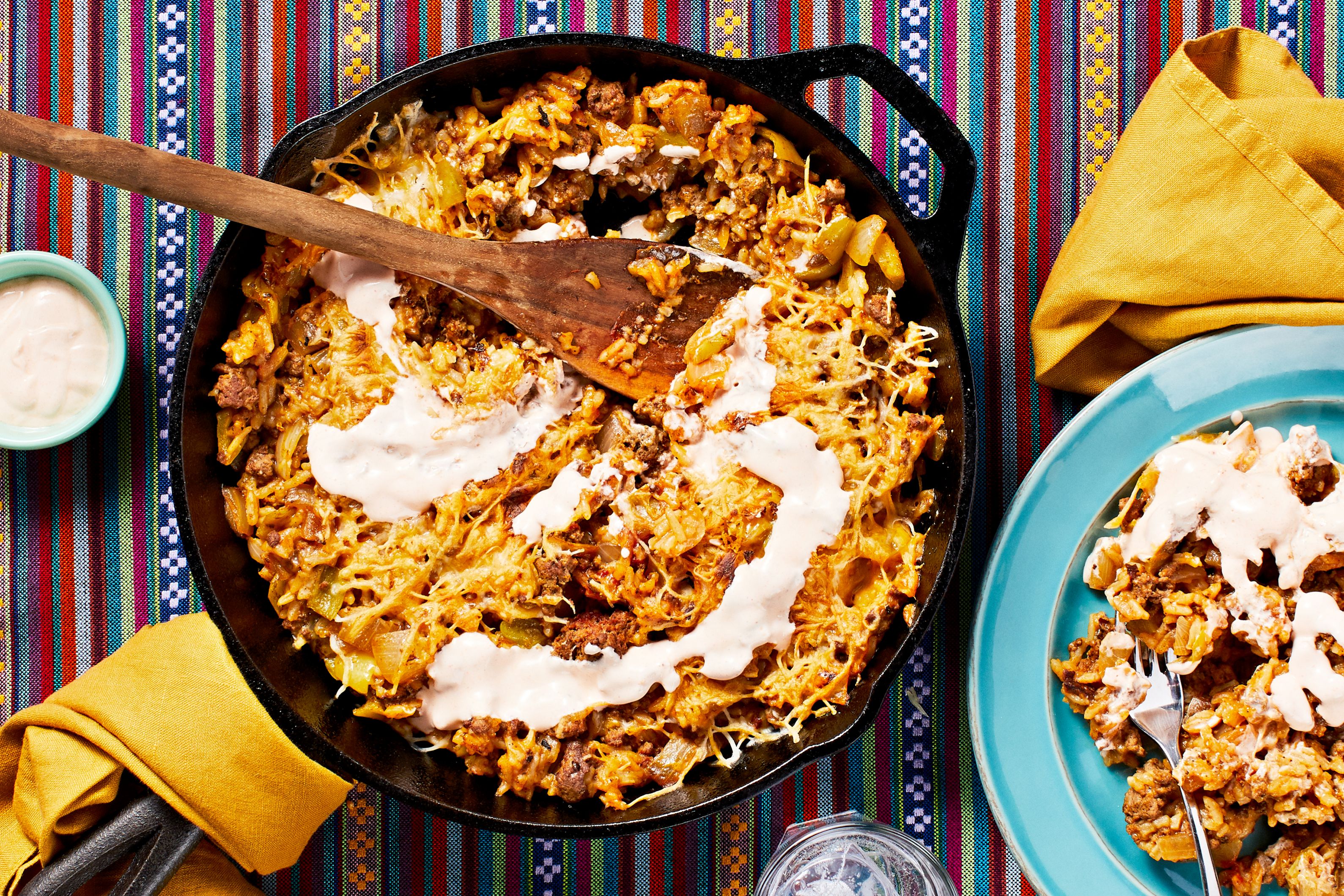 One-pan cheesy beef taco rice bake recipe