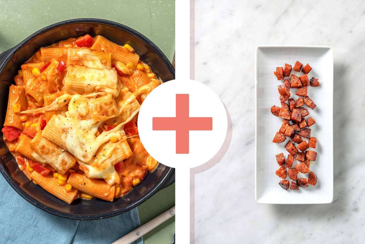 Creamy Harissa, Chorizo and Double Cheese Pasta Bake Recipe HelloFresh