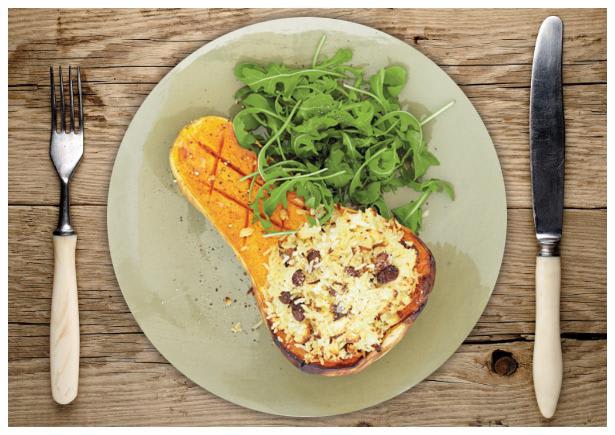 Mit Basmatireis, Rosinen und Ricotta gefüllter Butternusskürbis Rezept ...