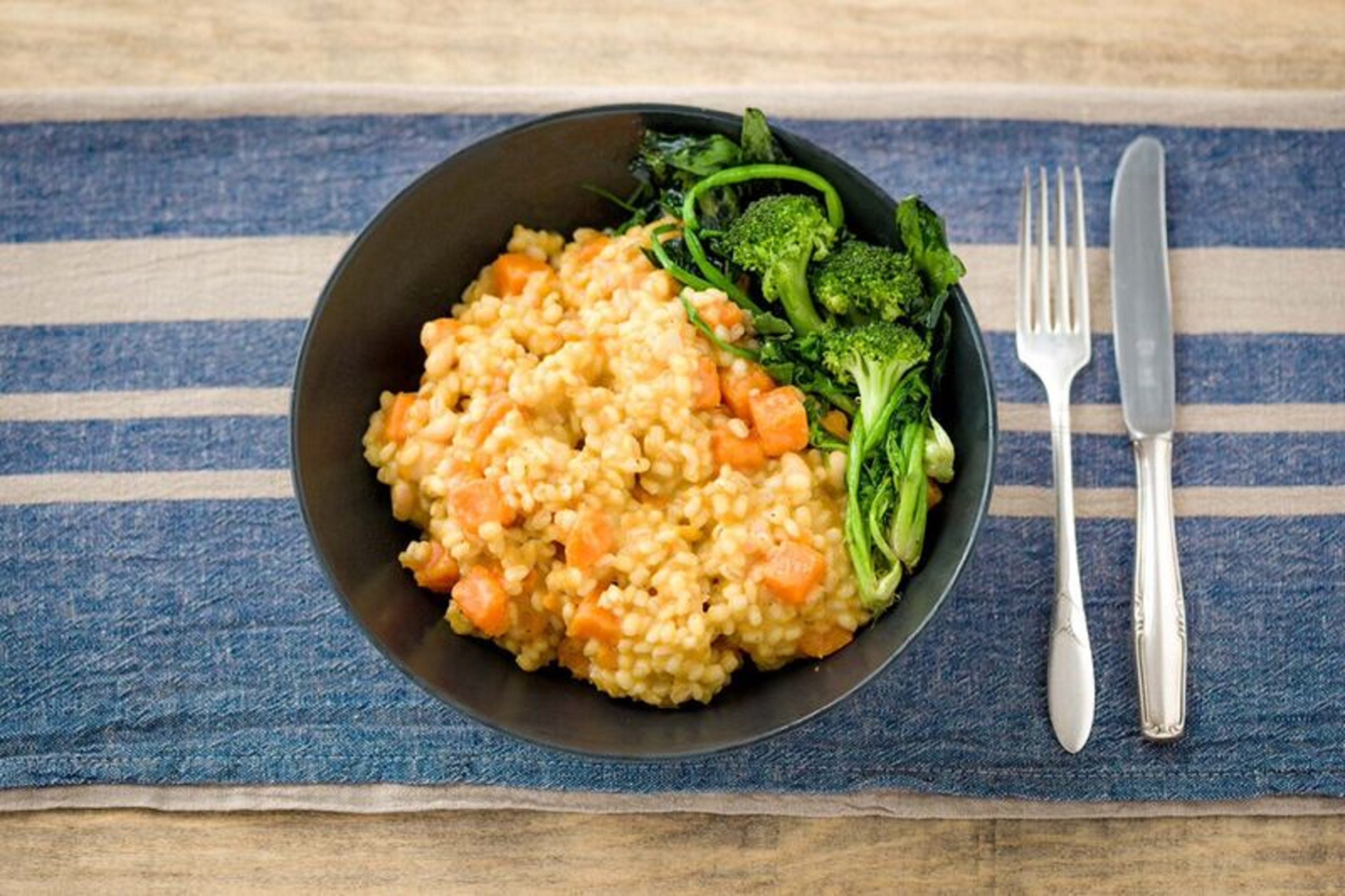 Creamy Barley & Sweet Potato Risotto With Lemony Broccolini And ...