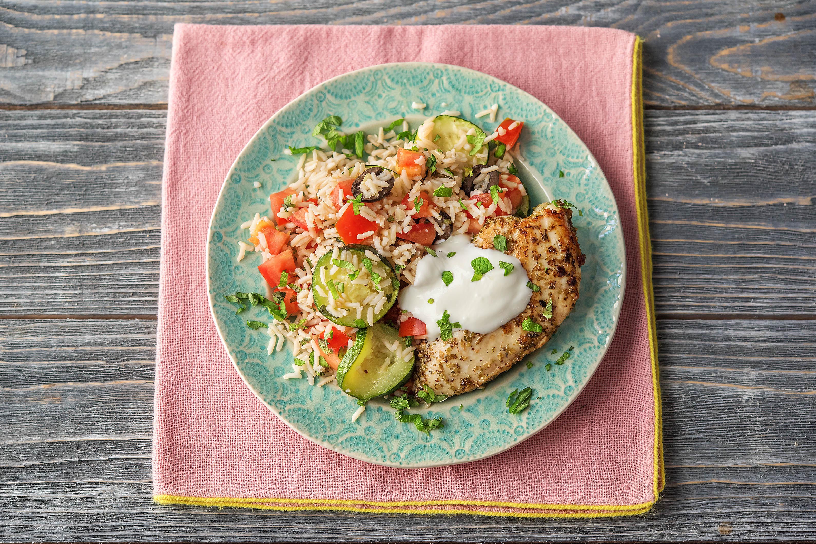 Greek Chicken And Brown Rice Salad Recipe Hellofresh