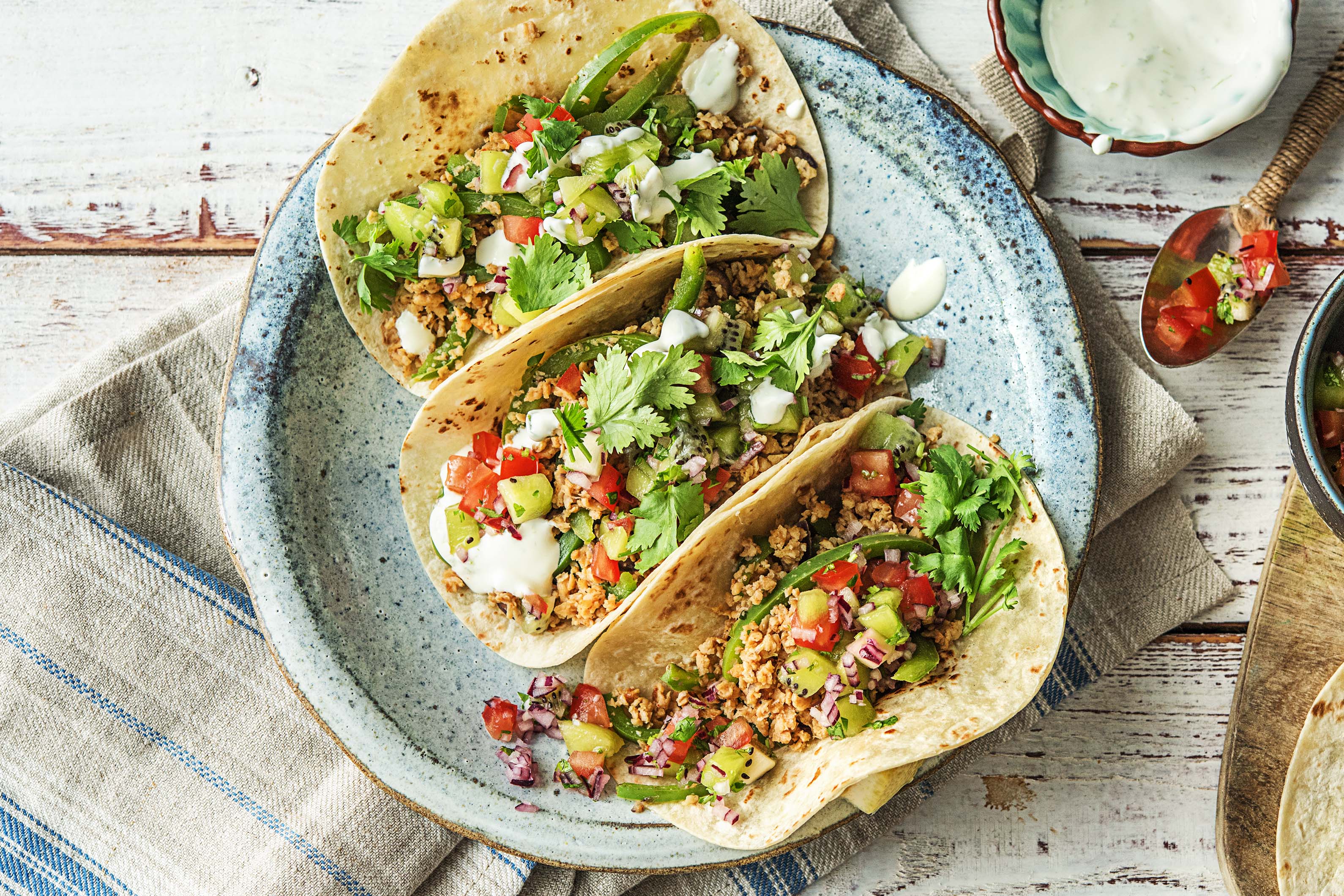 Seitan Tacos with Kiwi Salsa Recipe | HelloFresh