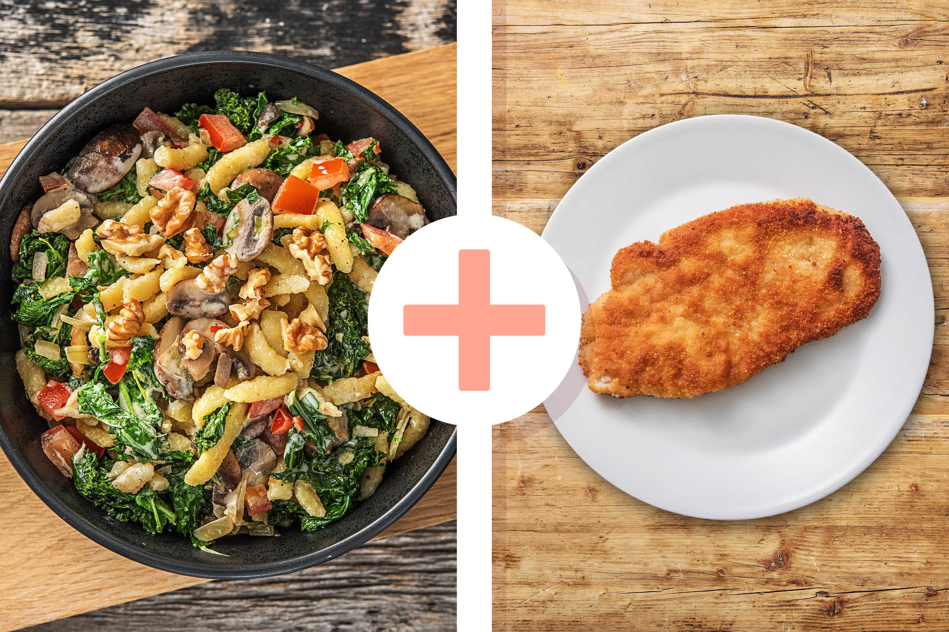 Grünkohl-Spätzle-Pfanne mit Schweineschnitzel Rezept | HelloFresh