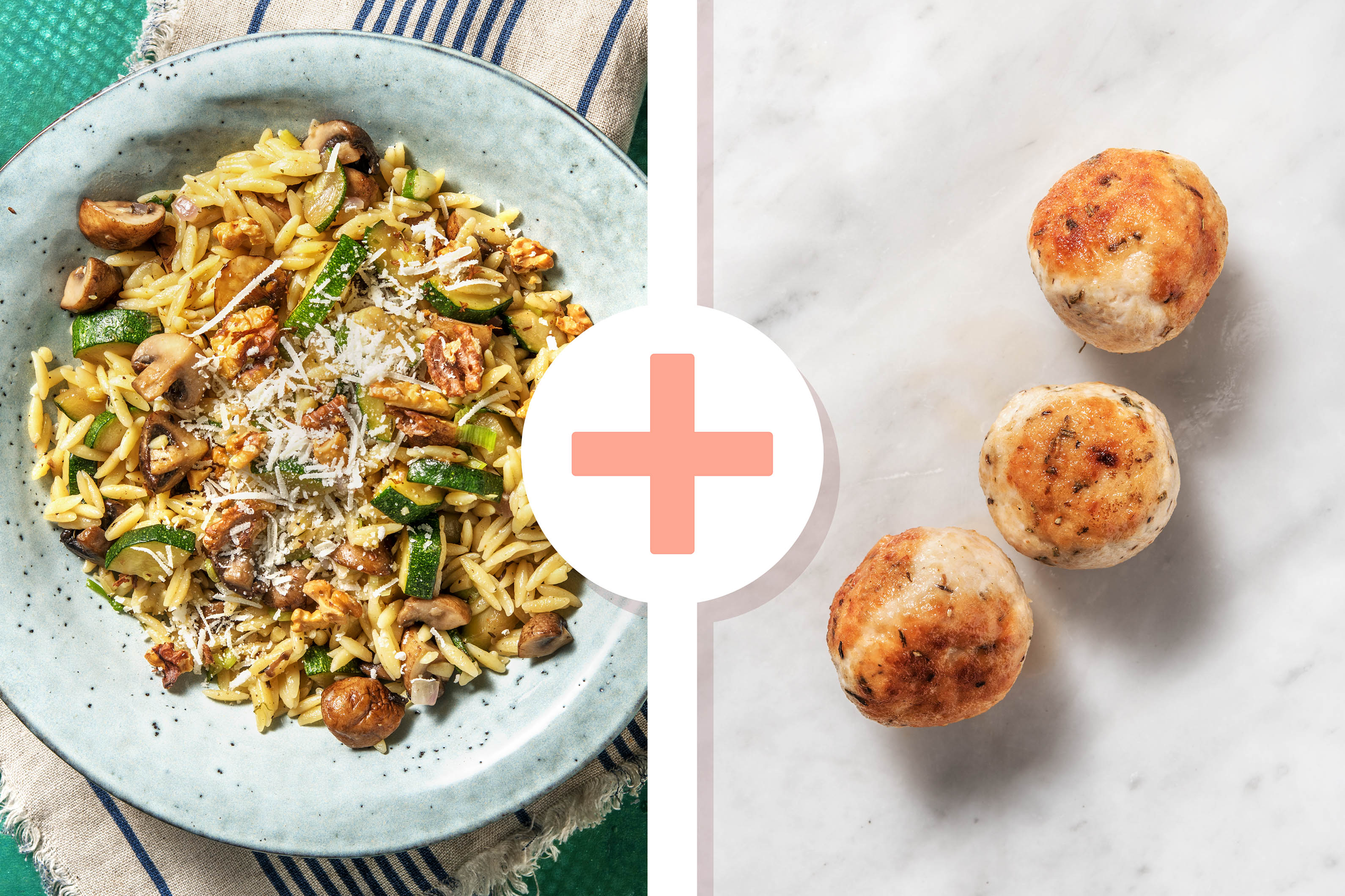 Risotto d’orzo et boulettes de poulet aux herbes italiennes en extra Recette HelloFresh