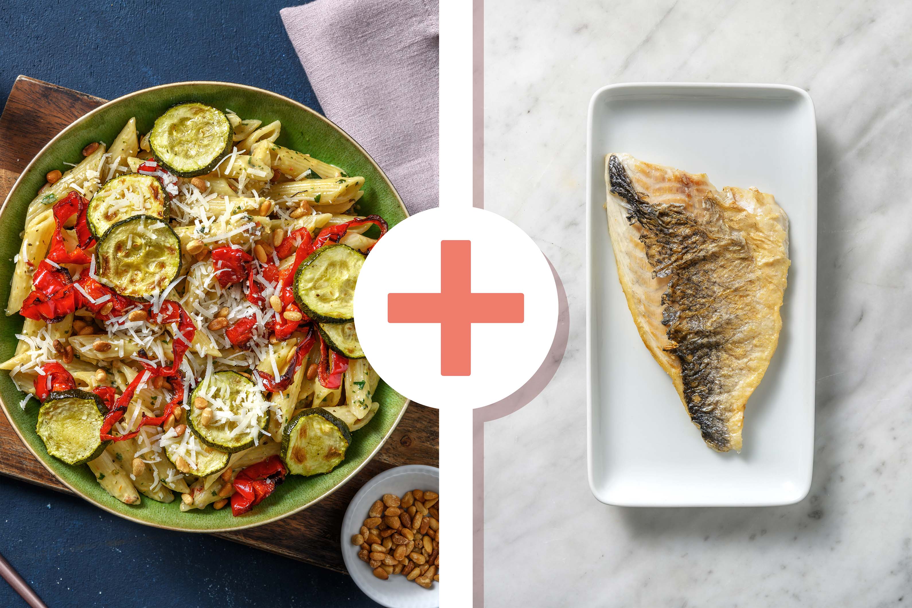 Penne mit Basilikumsoße und extra Doradenfilet Rezept | HelloFresh