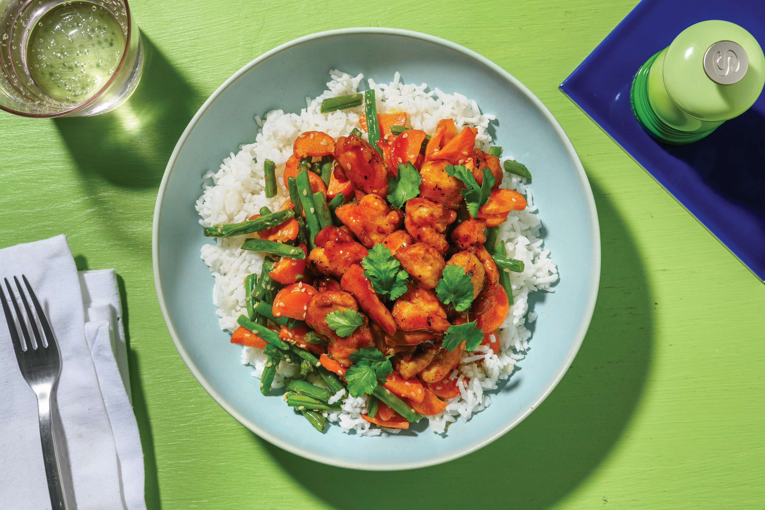 Sticky Popcorn Chicken & Garlic Rice Recipe HelloFresh