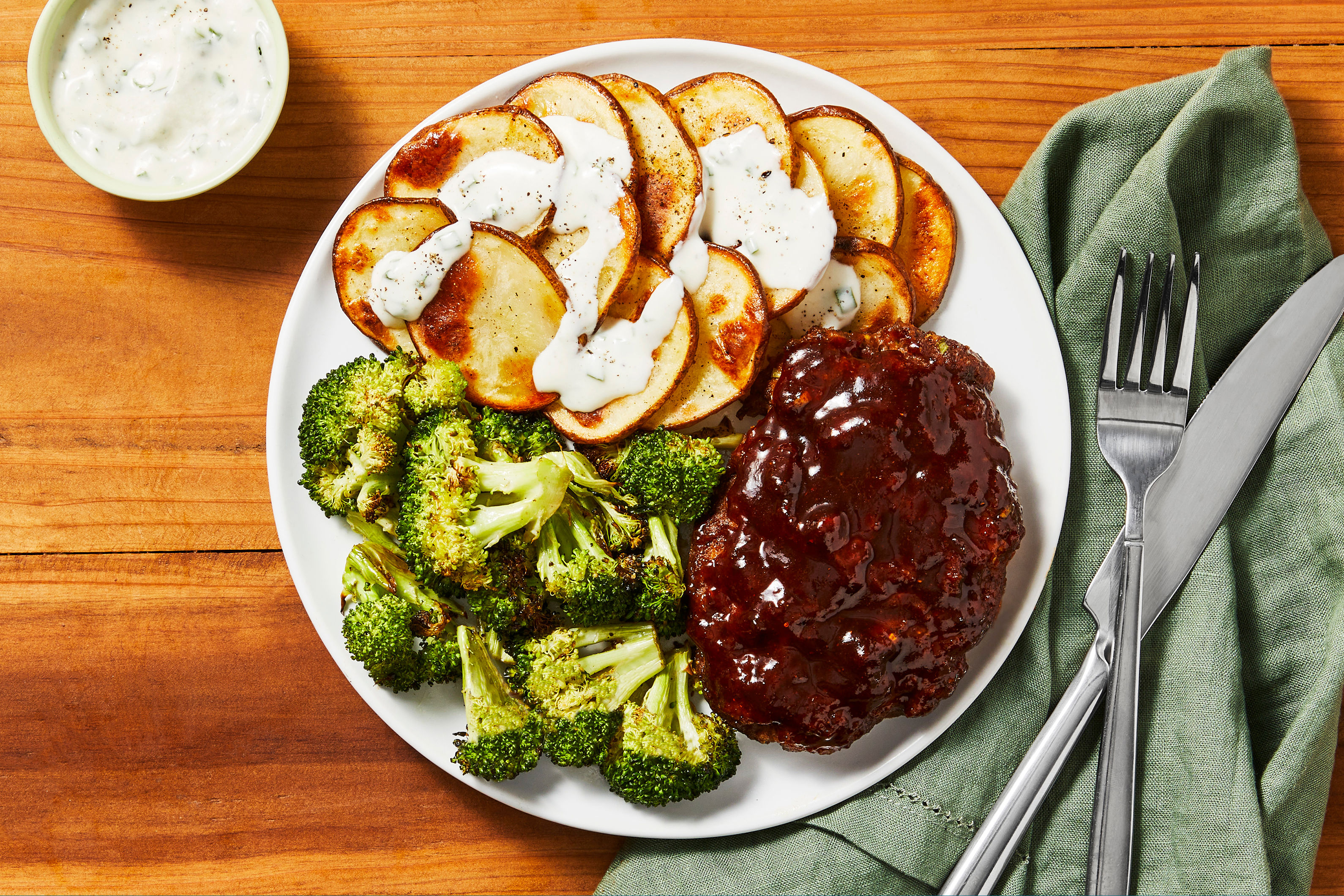 Spicy BBQ Meatloaves with Shingled Potatoes