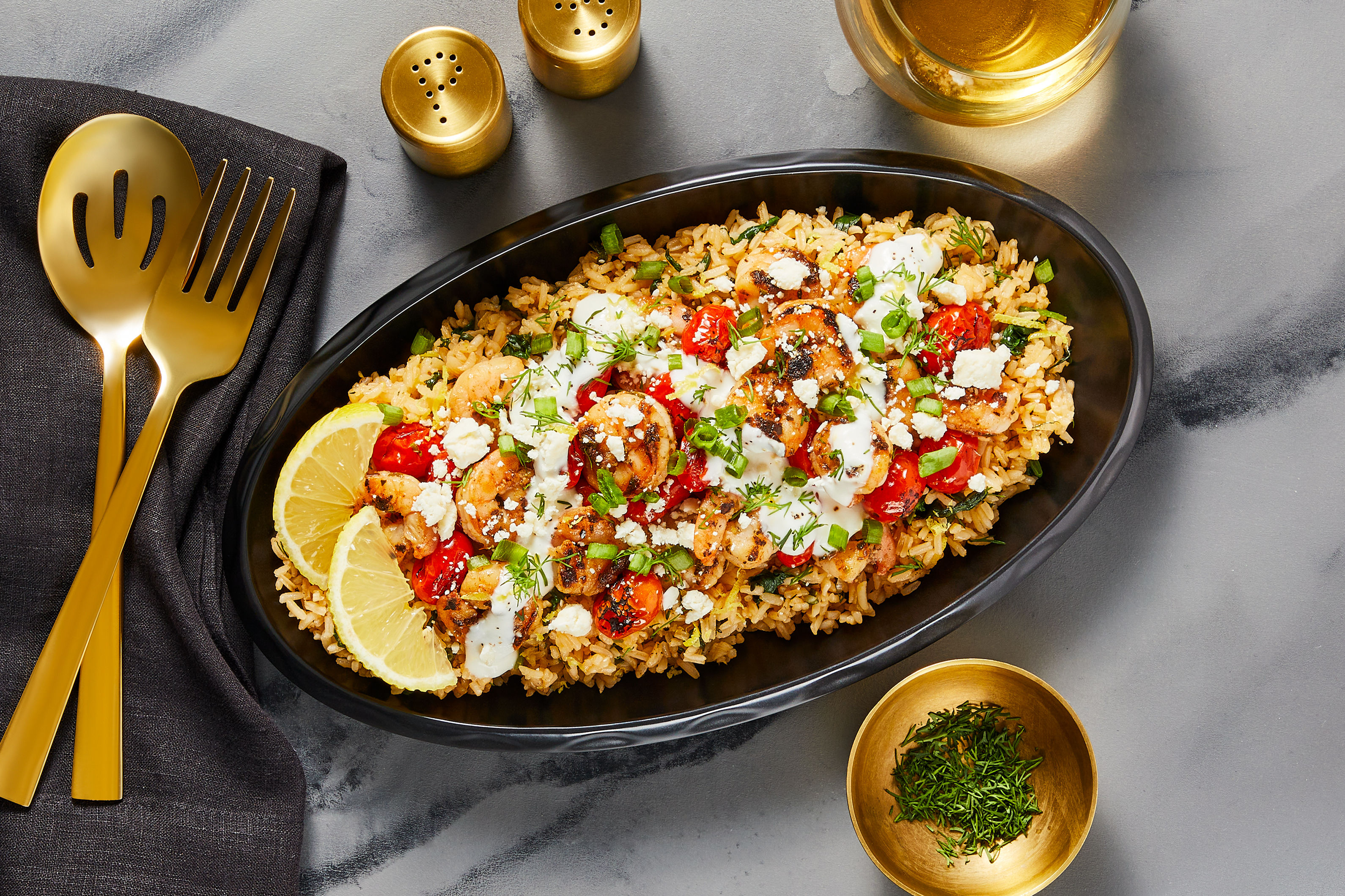 Greek Shrimp over Lemony Spinach Rice