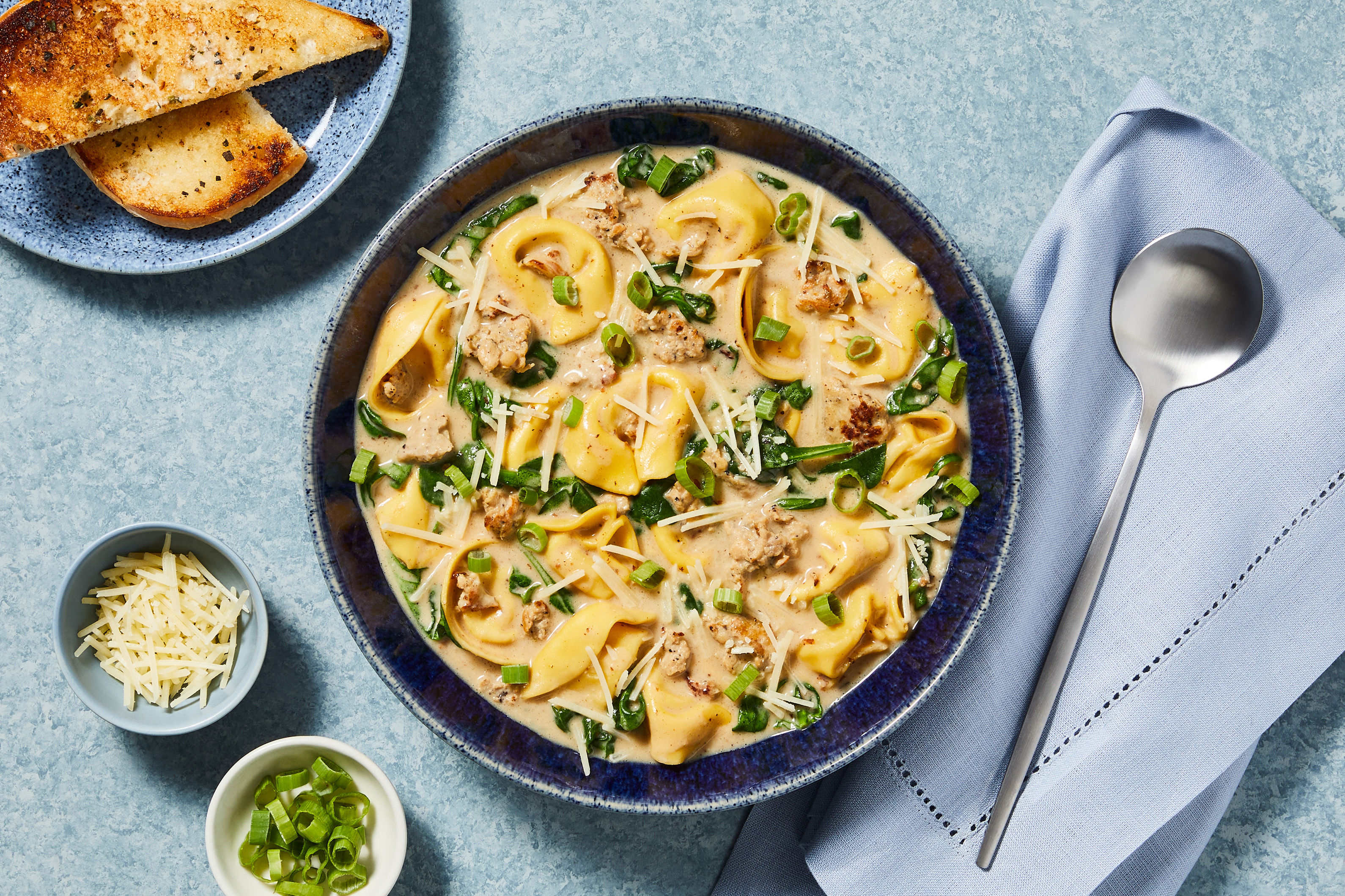 Creamy Chicken Sausage & Tortelloni Soup