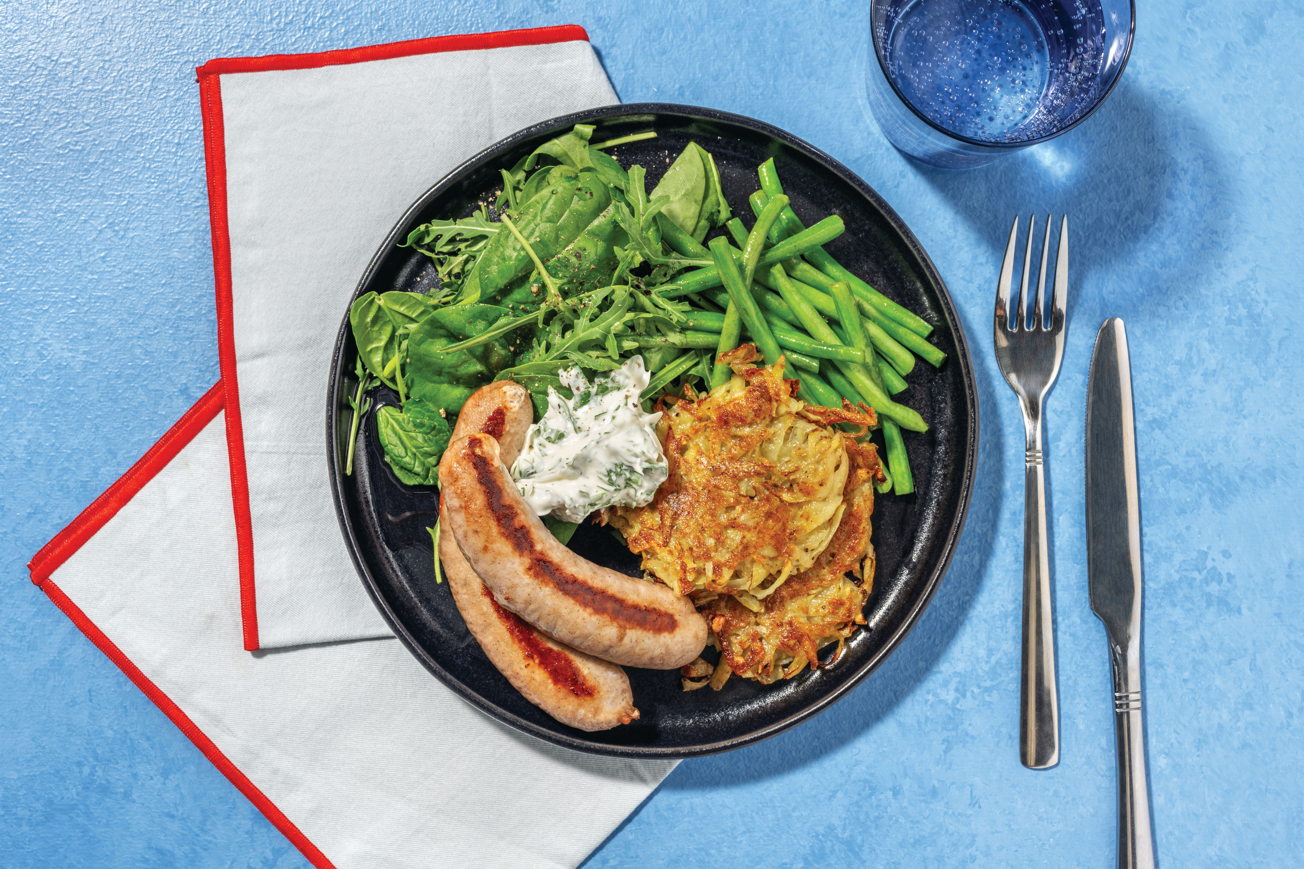 Pork Sausages & Homemade Potato Rosti Recipe | HelloFresh
