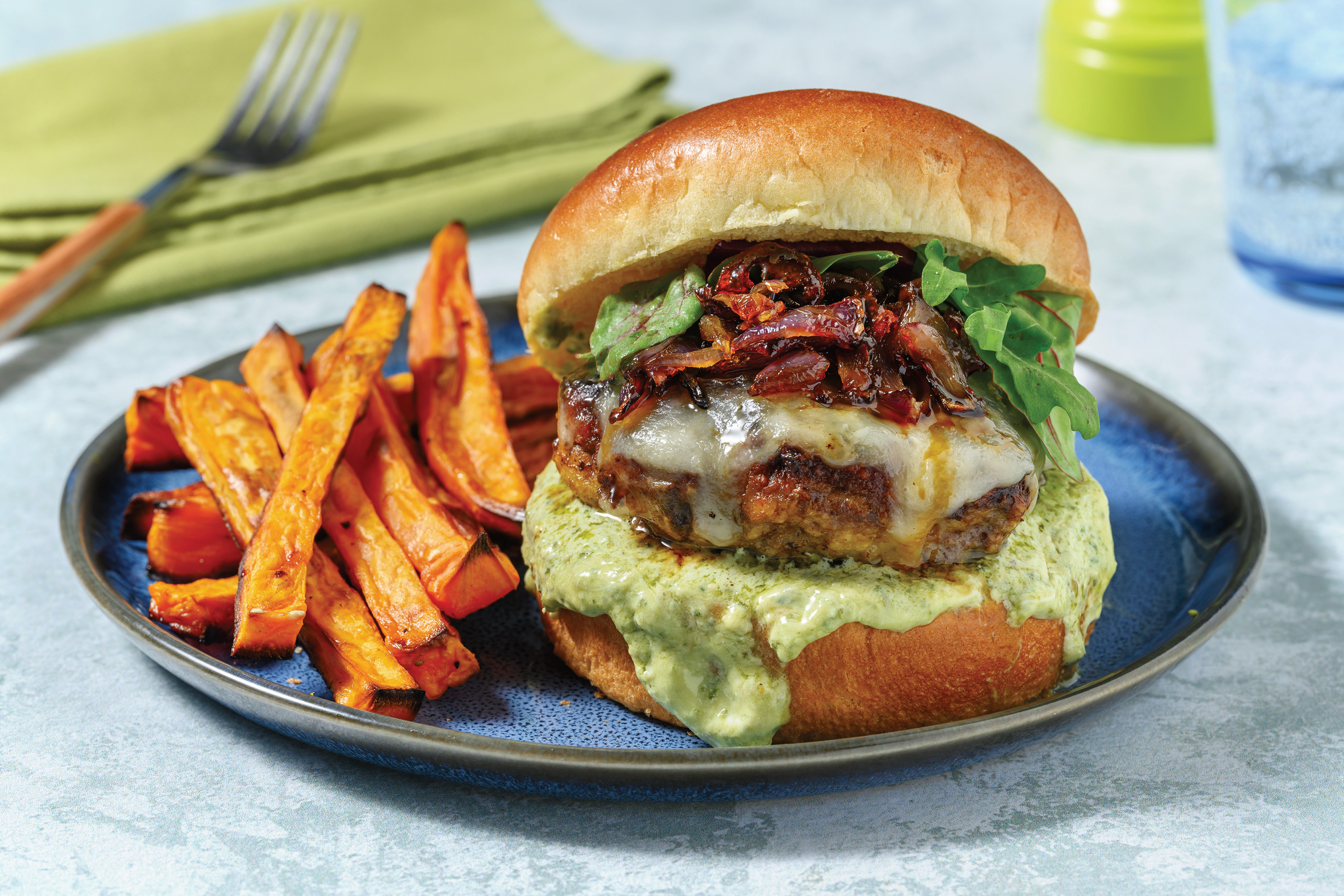 Cheesy Beef Bacon And Creamy Pesto Burger Recipe Hellofresh