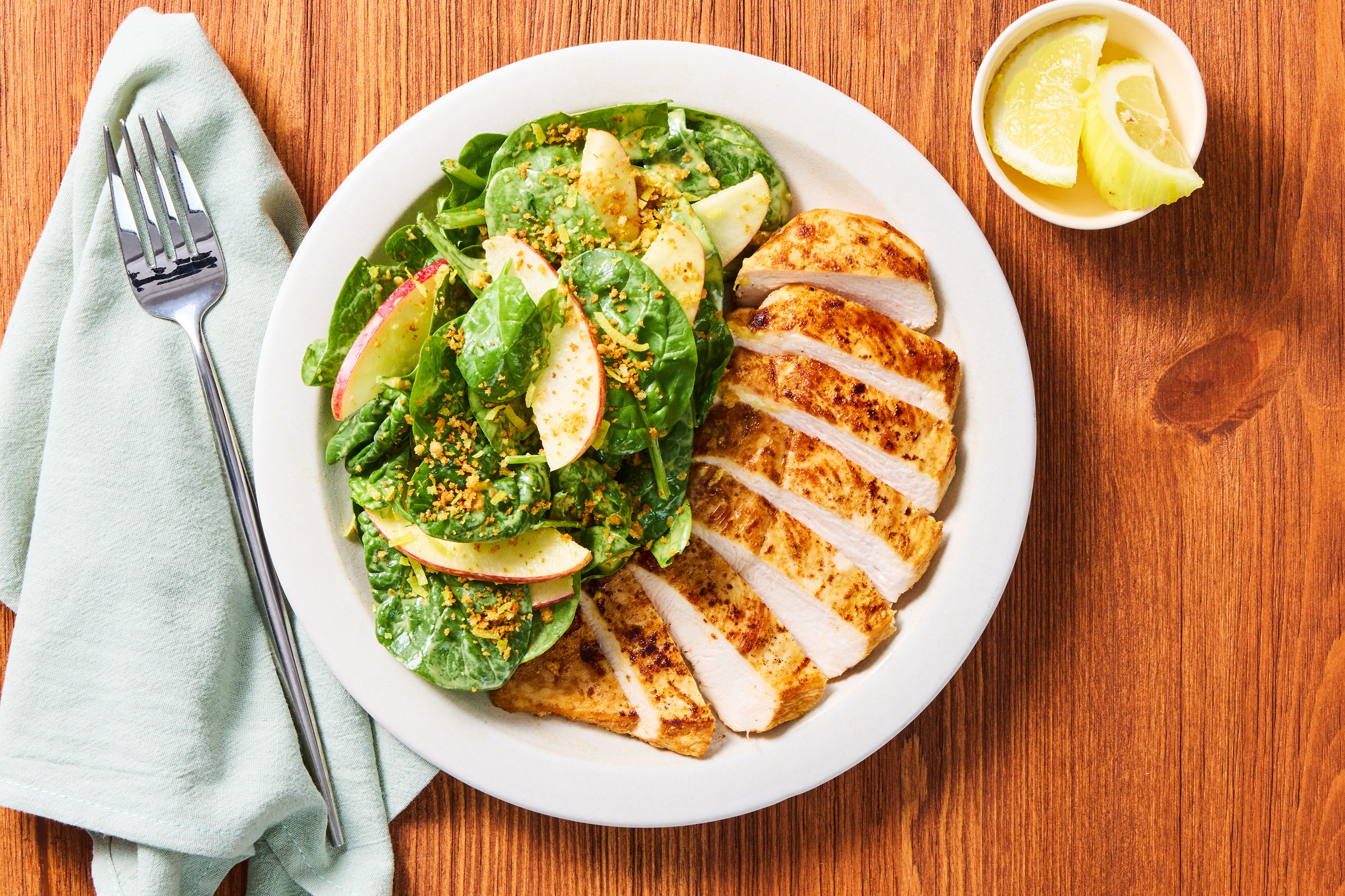 Seared Salmon & Apple Spinach Salad