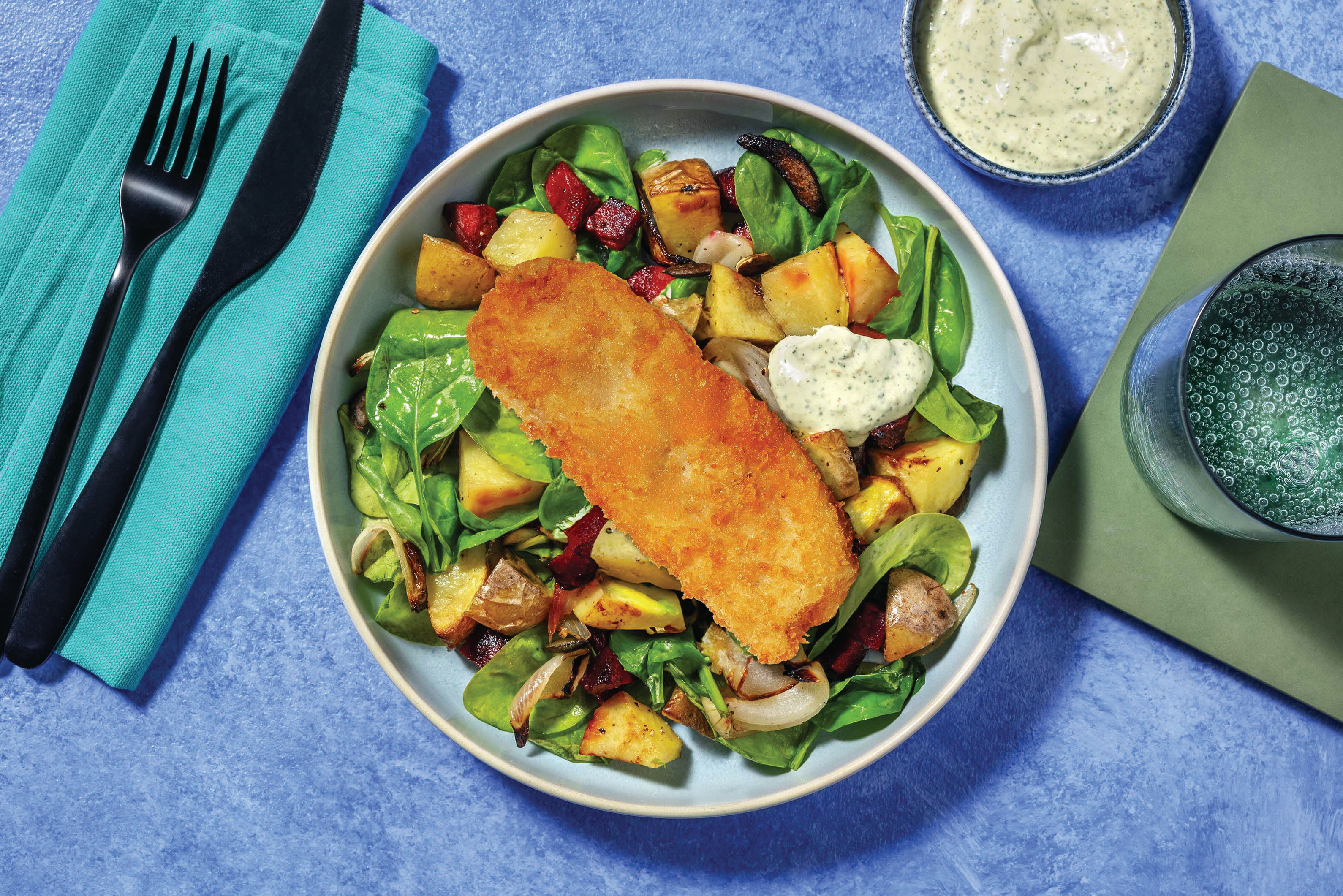 HelloHero: Crumbed White Fish & Roast Veggie Toss Recipe | HelloFresh