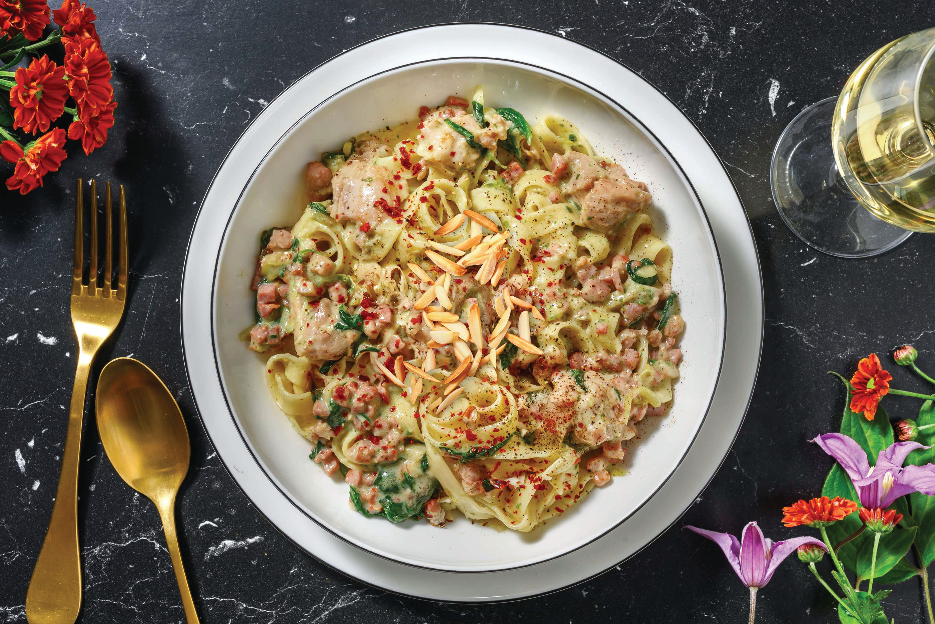 Creamy Pesto Chicken & Bacon Fettuccine Recipe HelloFresh