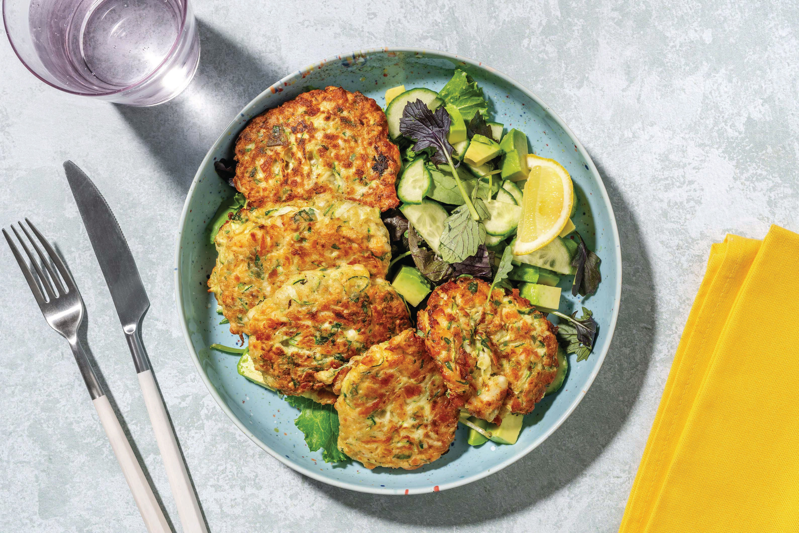 CourgetteHaloumi Fritters & Avocado Salad Recipe HelloFresh