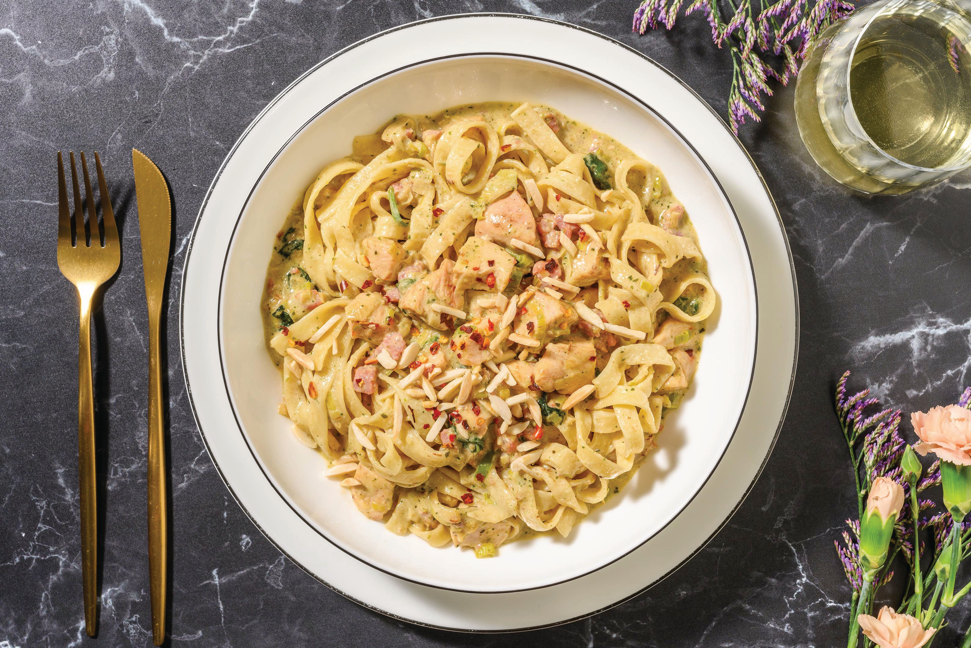 Creamy Pesto Chicken & Bacon Fettuccine Recipe HelloFresh