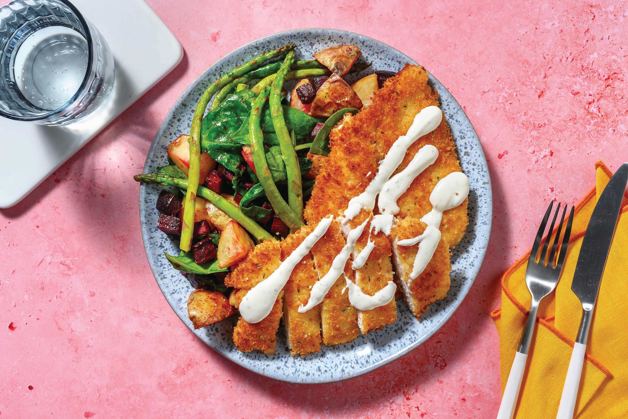 Double Garlicky Crumbed Chicken & Roast Veggie Toss Recipe | HelloFresh