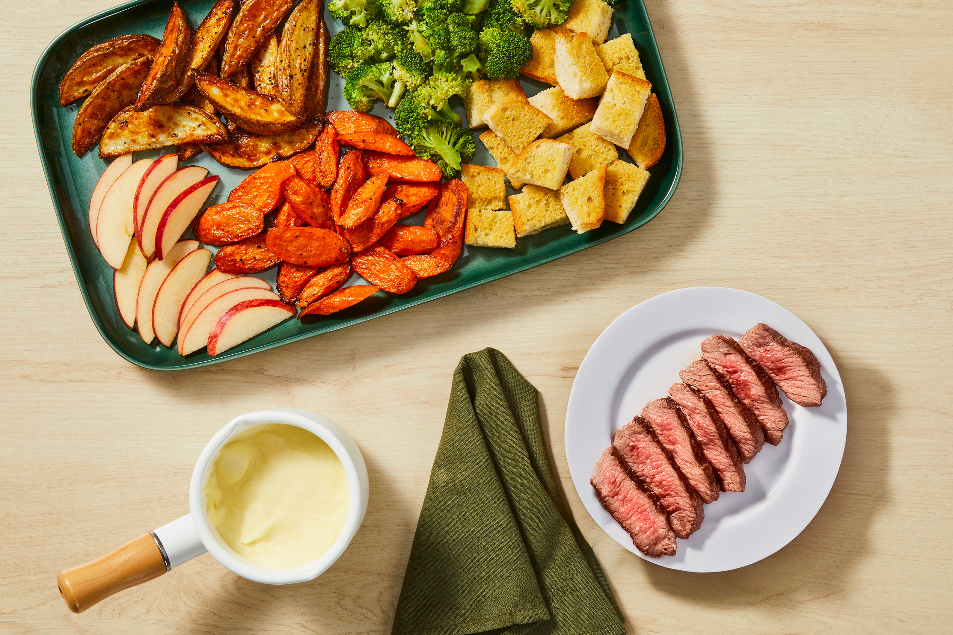Steak & Cheddar Mozz Fondue Board
