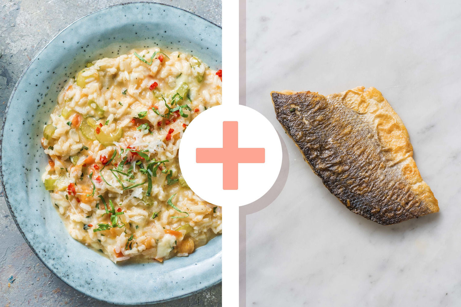 Veggie + protein Risotto met buffelmozzarella en doradefilet als