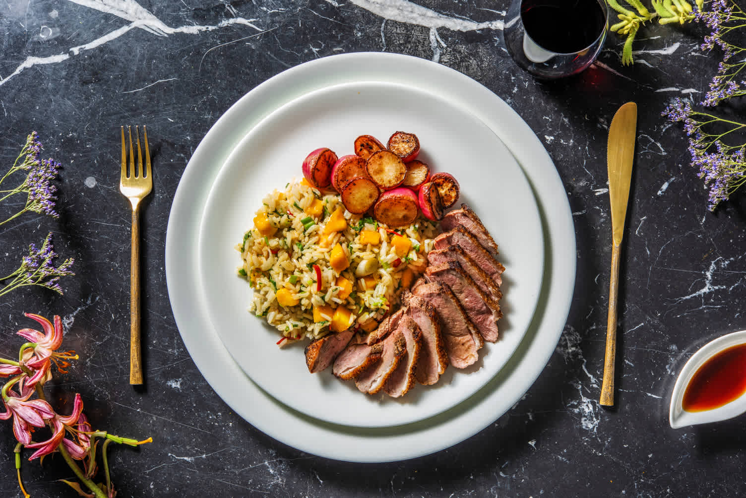 Chinese 5 Spice Duck with Rice and Mango Salad Recipe HelloFresh