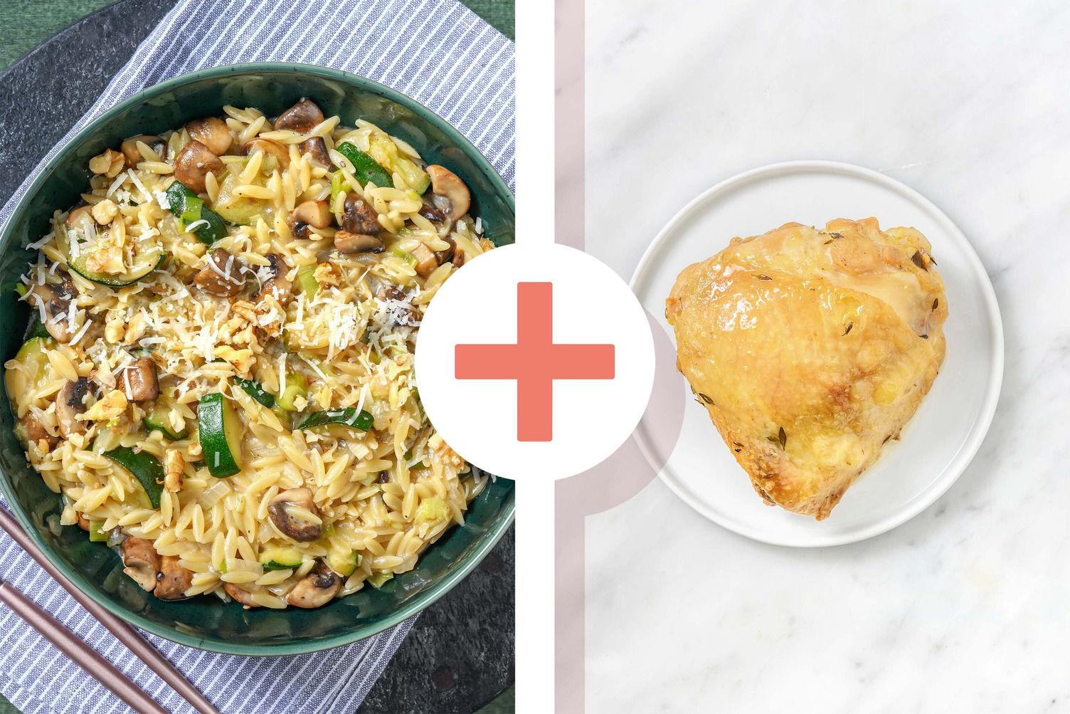 Risotto d’orzo aux champignons et cuisse de poulet confite en extra Recette HelloFresh