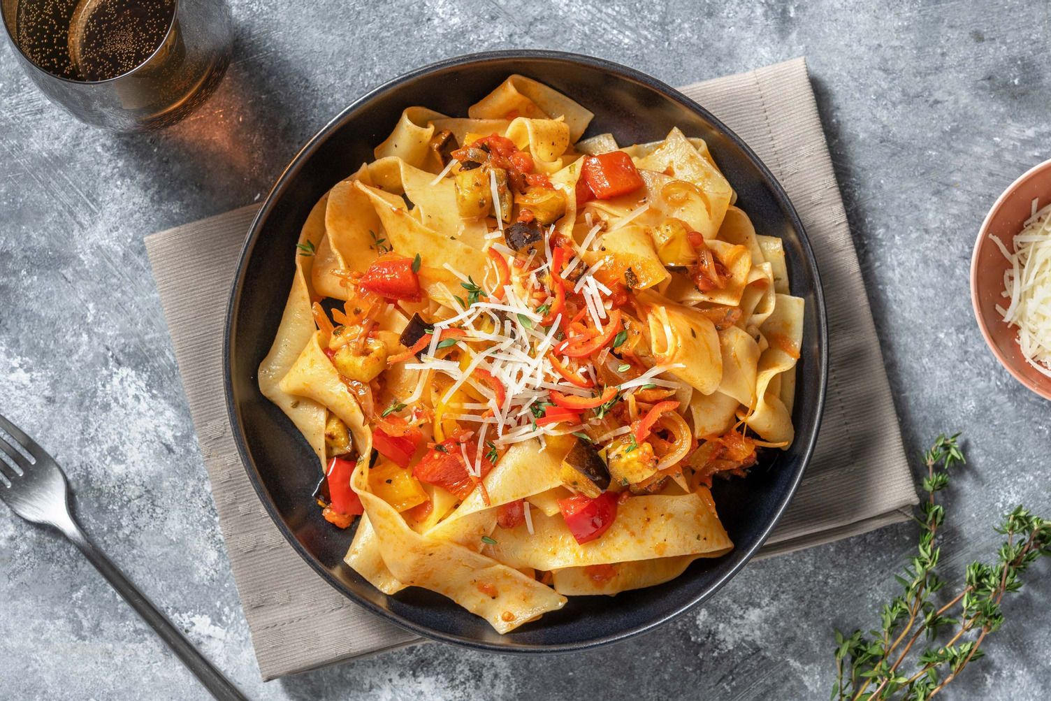 Pasta Caponata med pappardelle, aubergine & timian HelloFresh