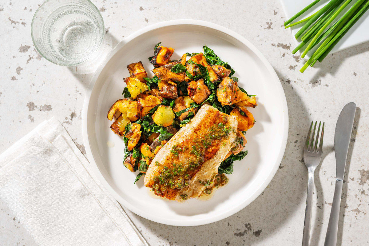 Cajun Spiced Bass and Chive Dressing Recipe HelloFresh