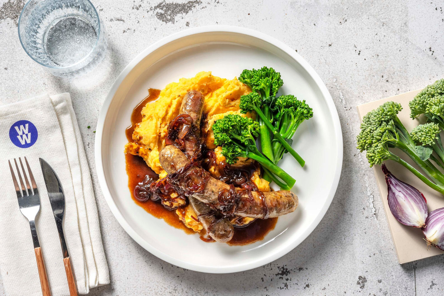 Honey Mustard Sausages and Red Onion Gravy Recipe HelloFresh