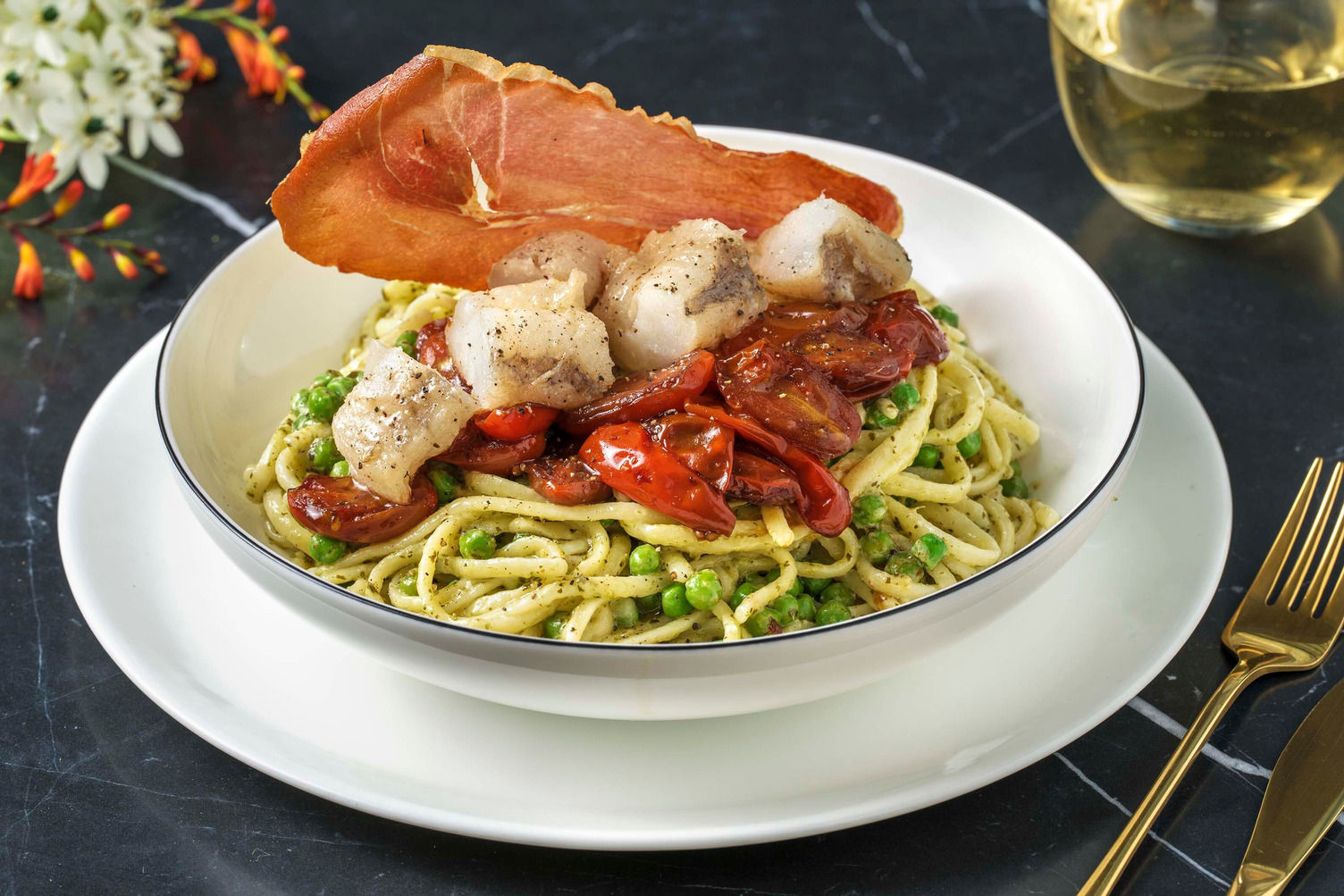 Monkfish and Creamy Pesto & Tomato Linguine Recipe HelloFresh