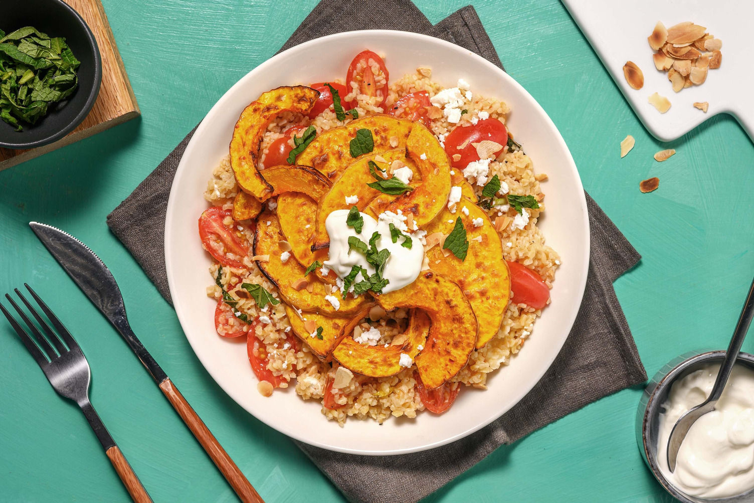 Harissa Roasted Butternut on Herbed Tabbouleh Recipe HelloFresh