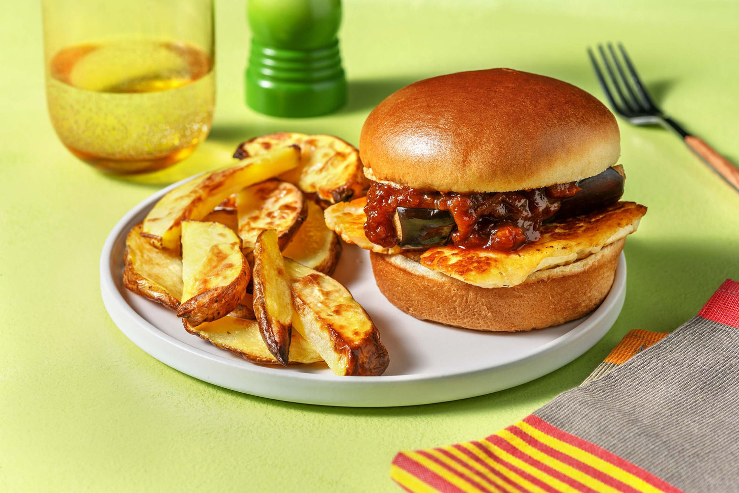 Halloumi and Roasted Aubergine Burger Recipe HelloFresh