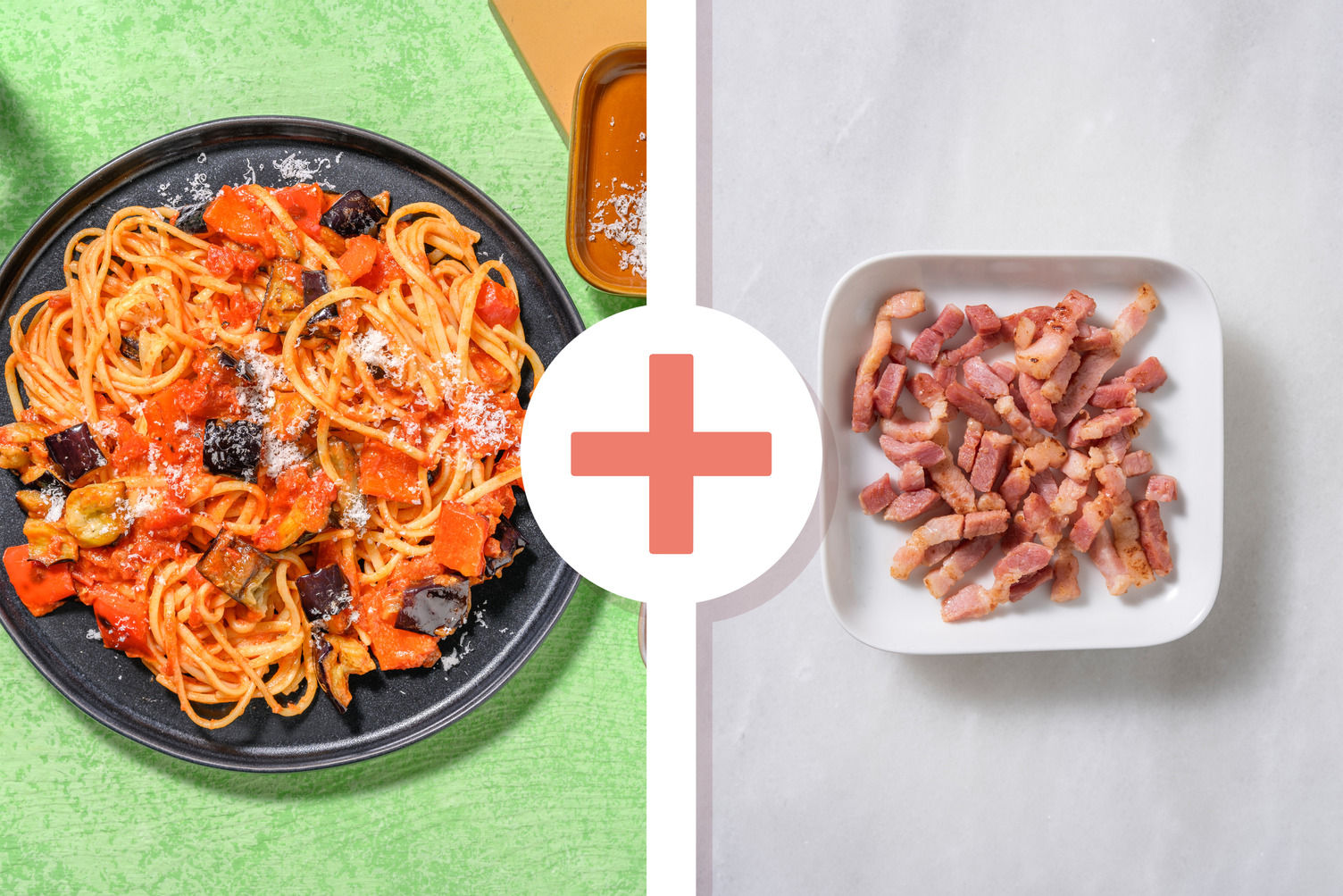 Roasted Pepper, Aubergine and Bacon Linguine Recipe HelloFresh