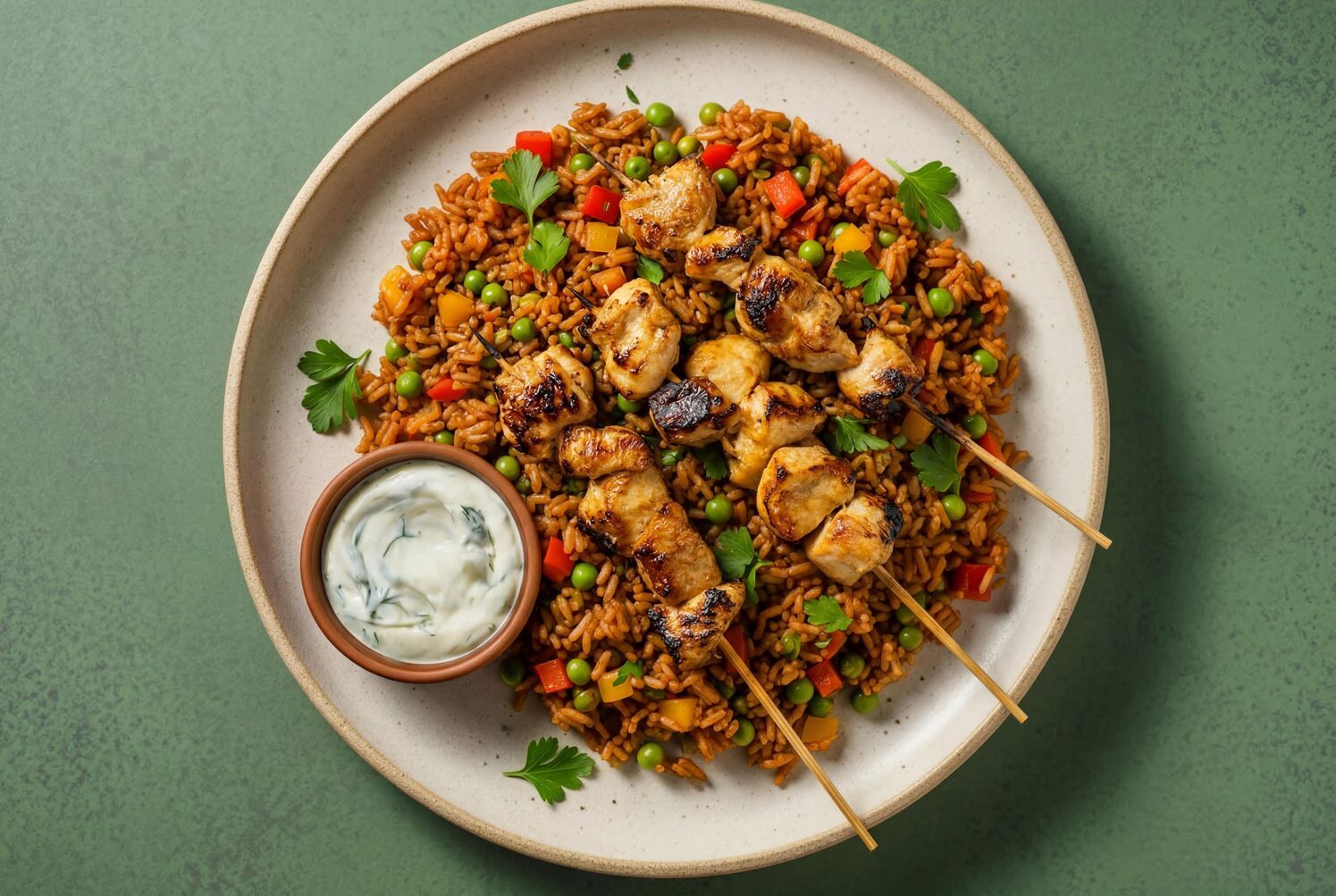 Chicken Skewers & Chaufa Rice
