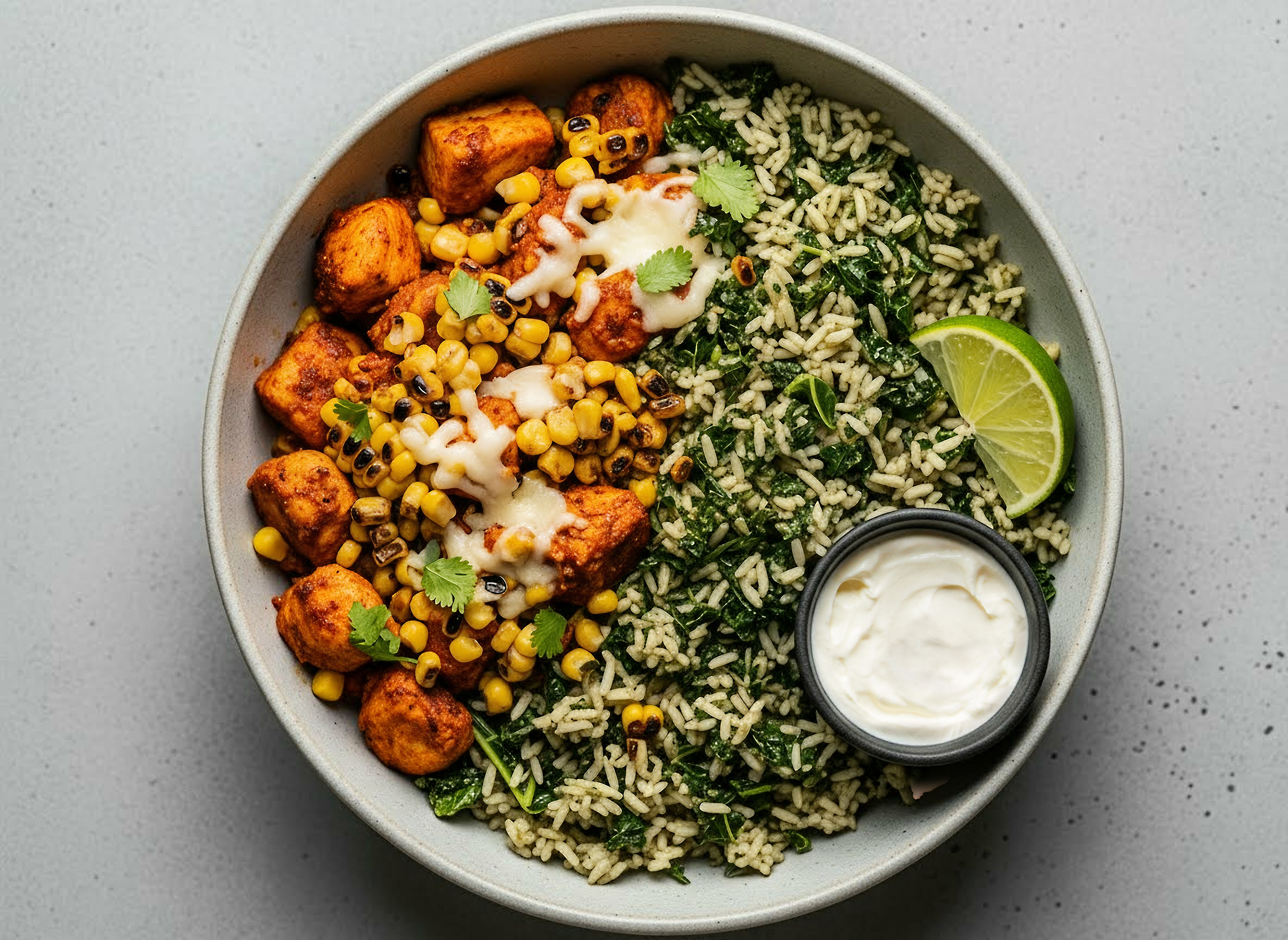 Cheesy Southwest Spiced Shrimp & Kale Rice