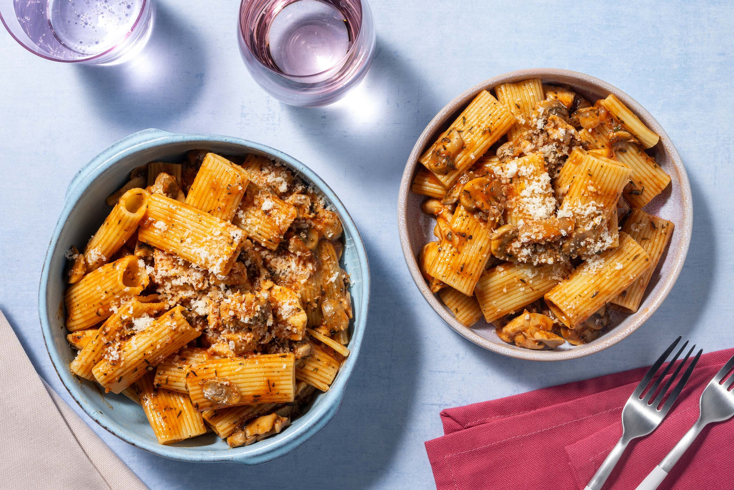 Chicken Chasseur Style Pasta with Mushrooms and Cheese