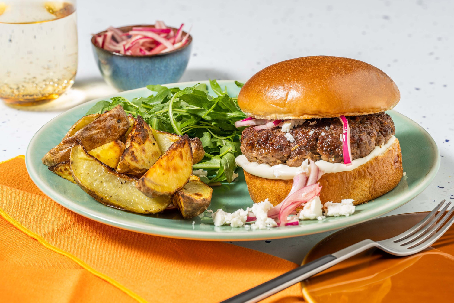 Greek Inspired Lamb Burger And Wedges Recipe | HelloFresh