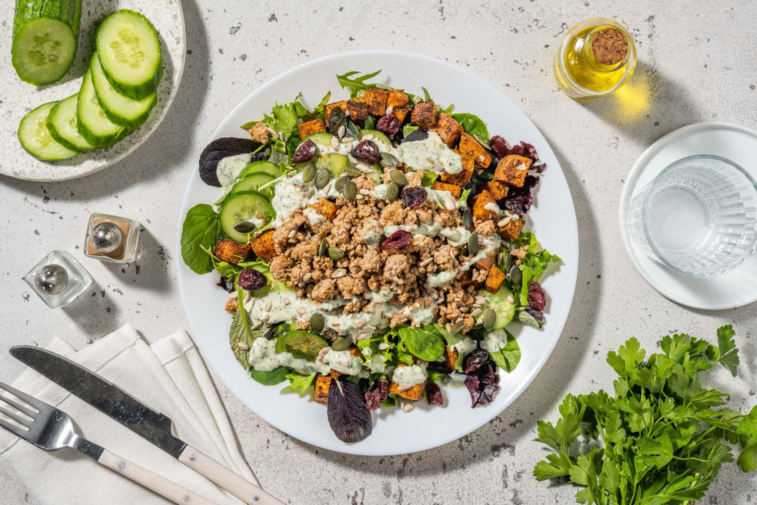 Carb Smart Beyond Meat® and Sweet Potato Salad Recipe HelloFresh