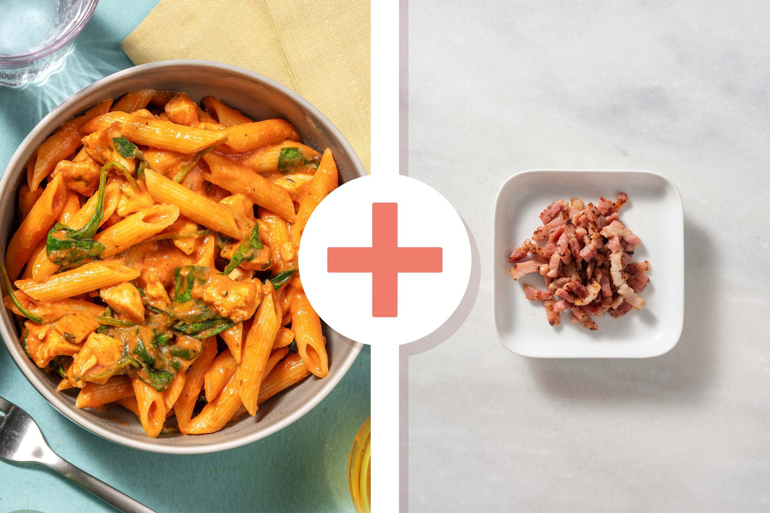Herby Creamy Tomato Chicken Penne with Bacon Lardons Recipe HelloFresh