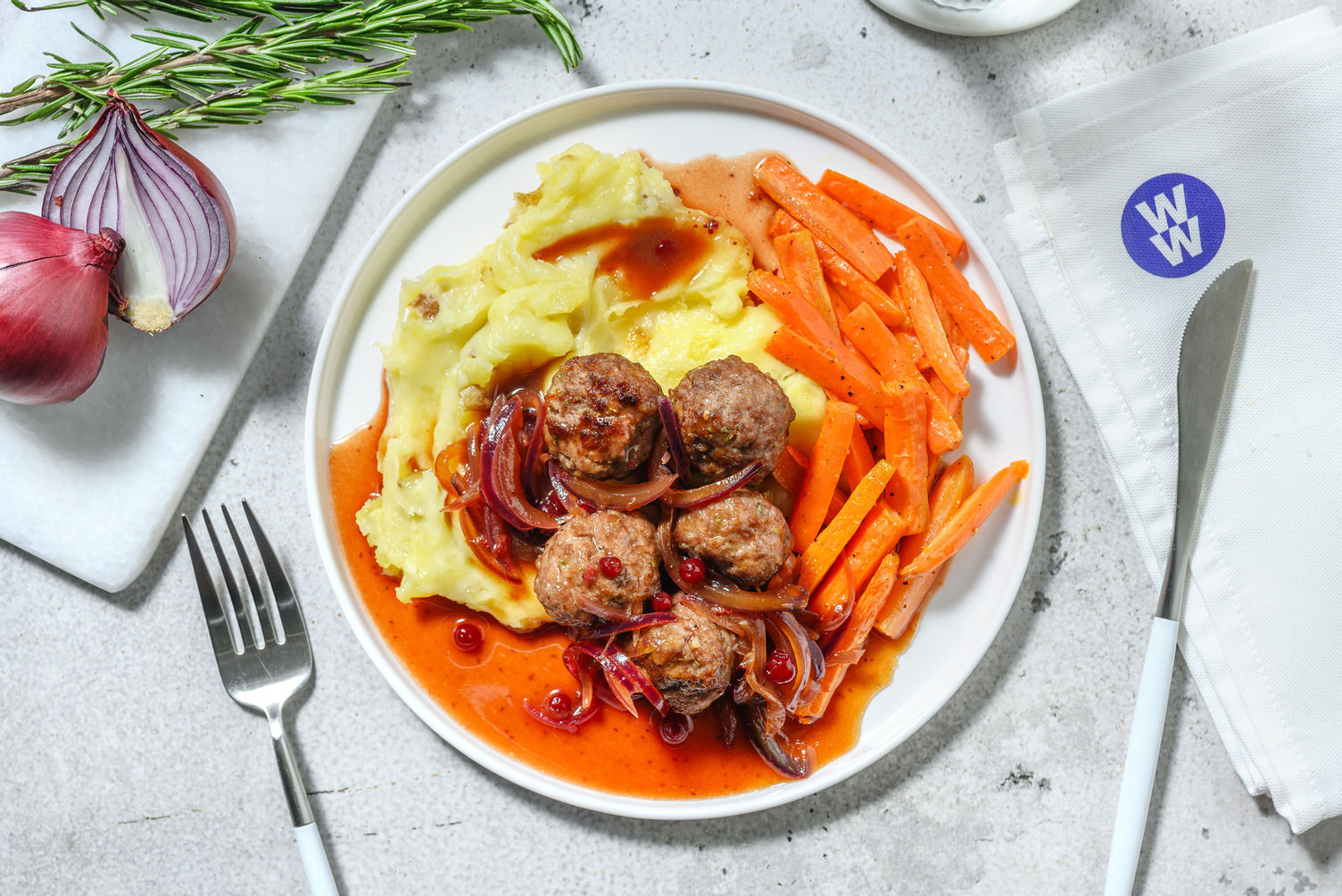 Rosemary Lamb Meatballs and Cheesy Mash Recipe HelloFresh
