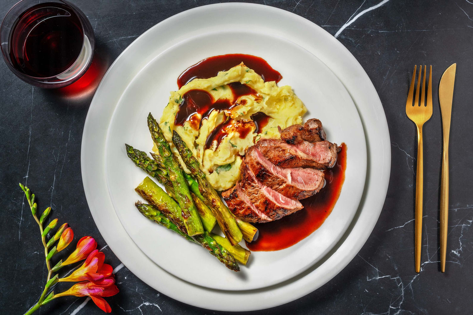 Pepper Crusted Venison Steak and Red Wine Jus Recipe HelloFresh