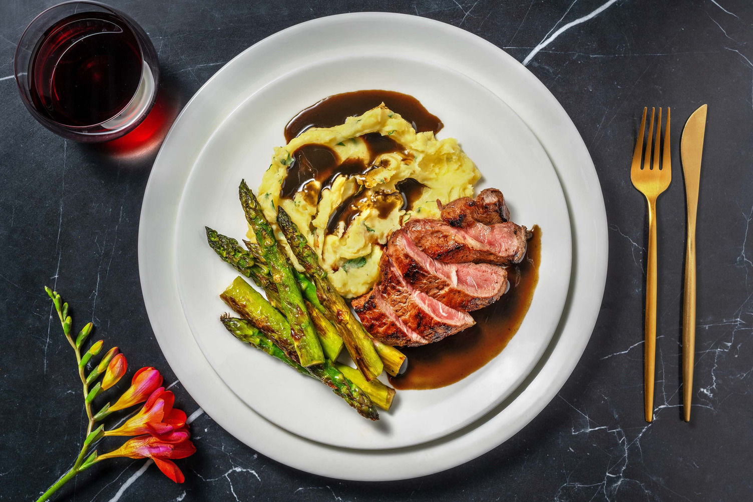 Pepper Crusted Venison Steak and Red Wine Jus Recipe HelloFresh