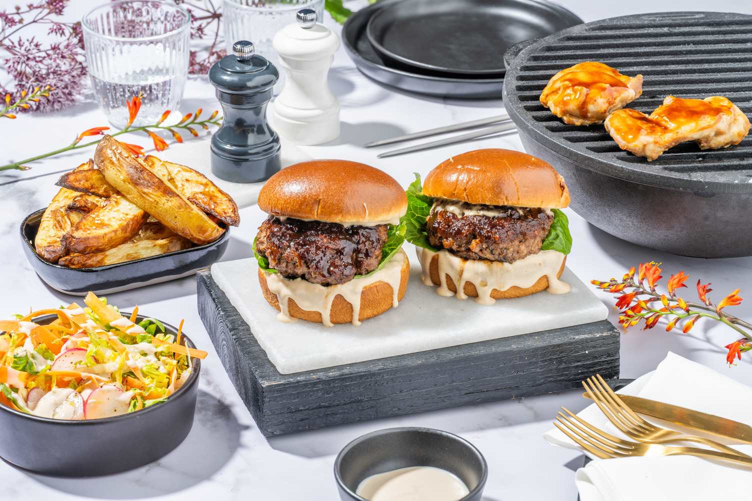 Korean BBQ Style Burger and Sticky Chicken Recipe | HelloFresh