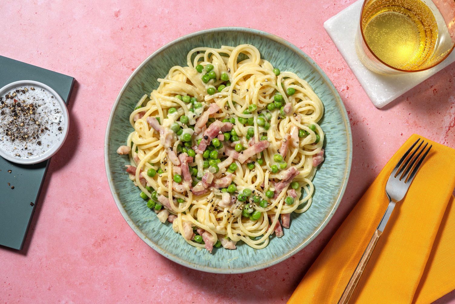 Creamy Truffled Bacon and Pea Spaghetti Recipe HelloFresh