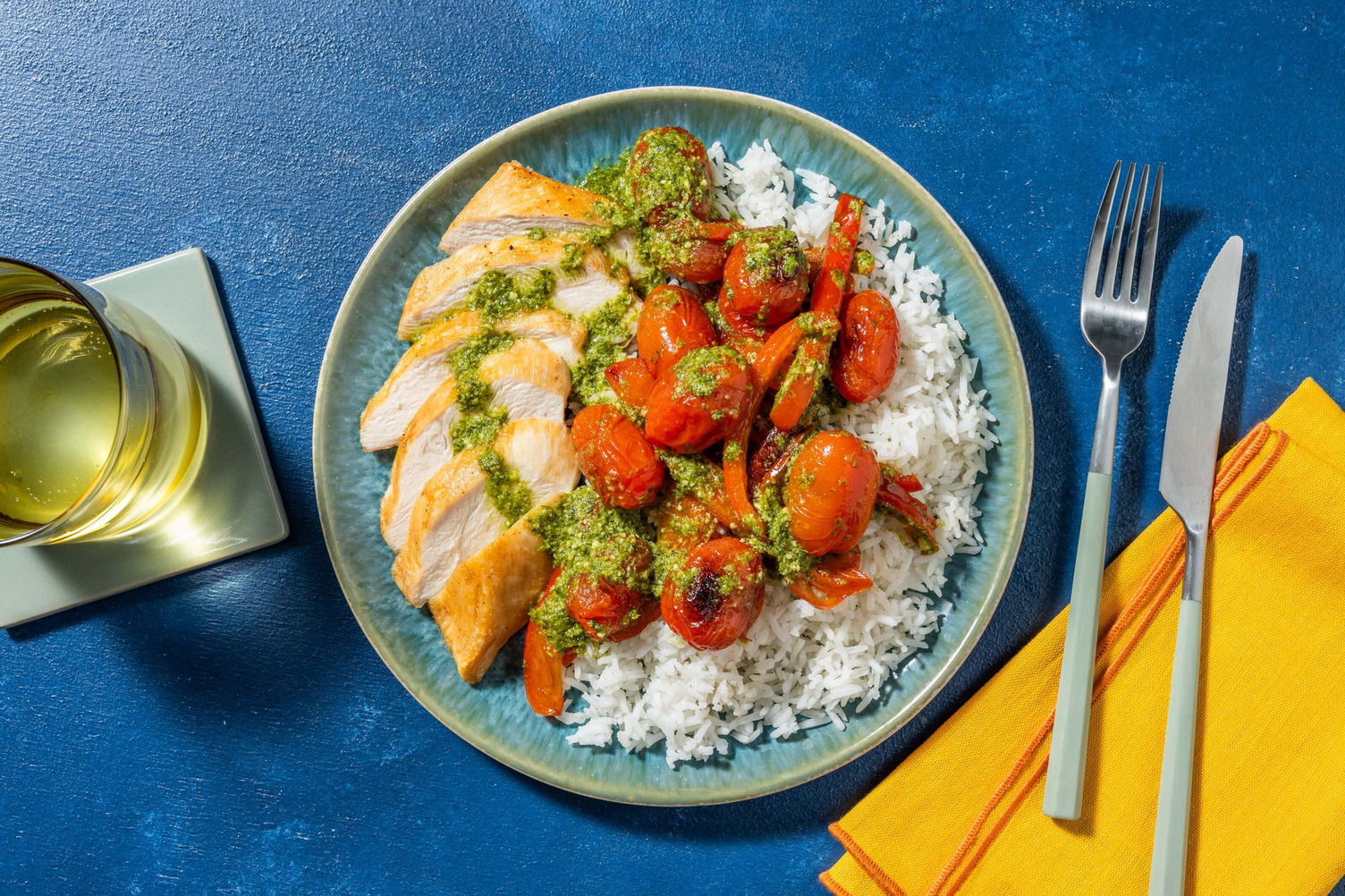 Pesto Chicken Traybake and Garlic Rice Recipe HelloFresh