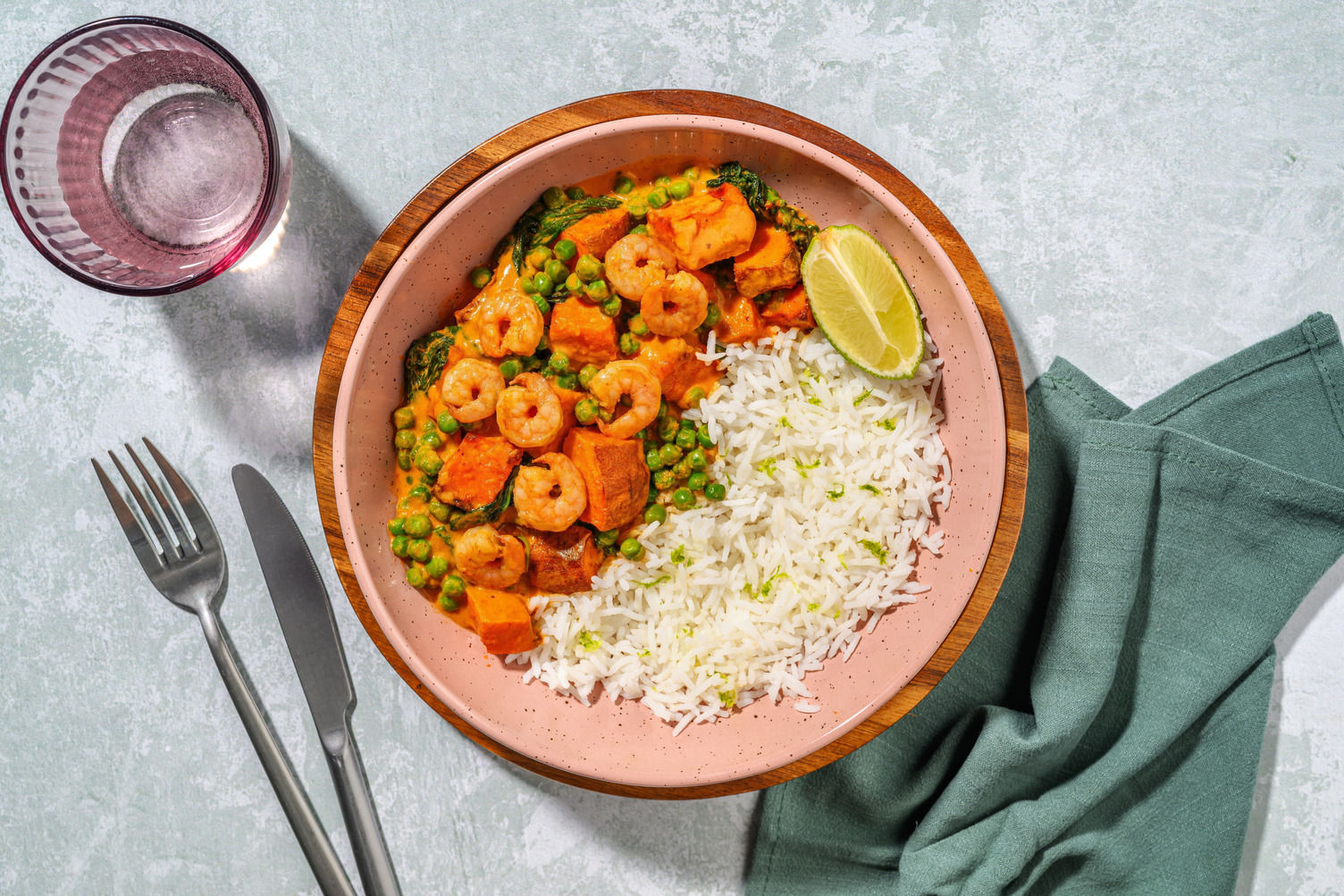 Red Thai Style Sweet Potato Prawn Curry and Zesty Rice Recipe | HelloFresh
